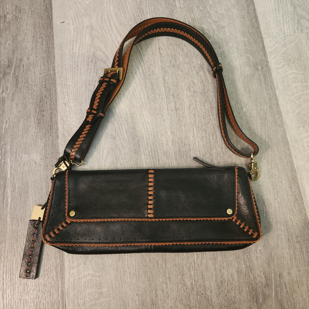 Antonio Melani Black and Brown Small Leather Shoulder Bag